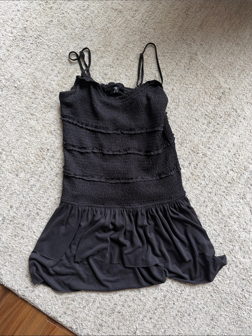 UO Black Smocked Tank Top Dress - Drop Waist